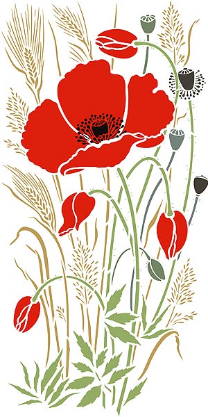 Large Wild Poppy and Grasses Stencil