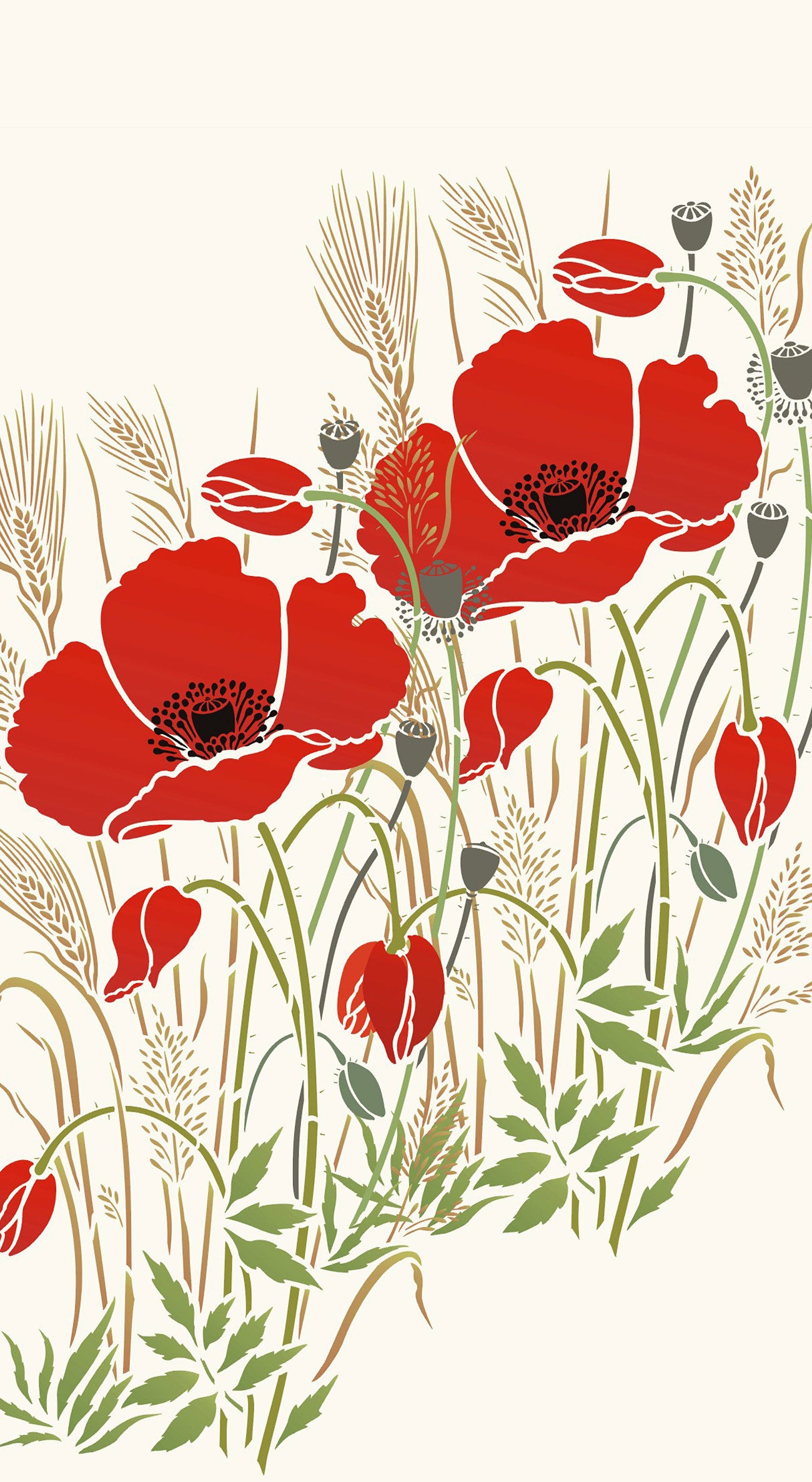 Large Wild Poppy and Grasses Stencil