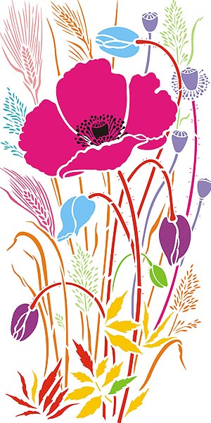 Large Wild Poppy and Grasses Stencil