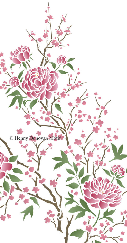 Chinoiserie Peonies and Blossom Theme Pack Stencil