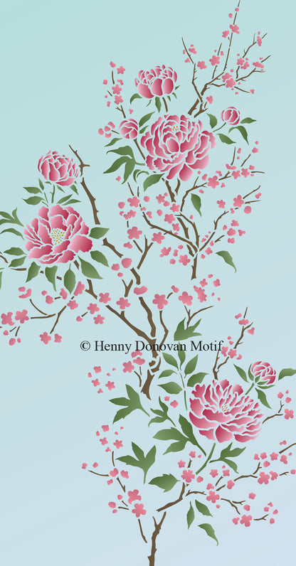 Chinoiserie Peonies and Blossom Theme Pack Stencil