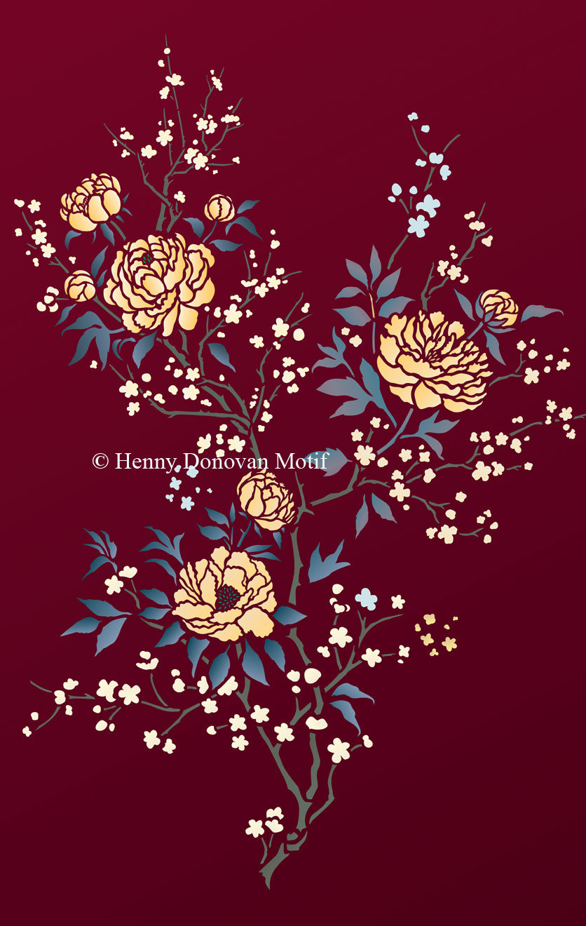 Chinoiserie Peonies and Blossom Theme Pack Stencil