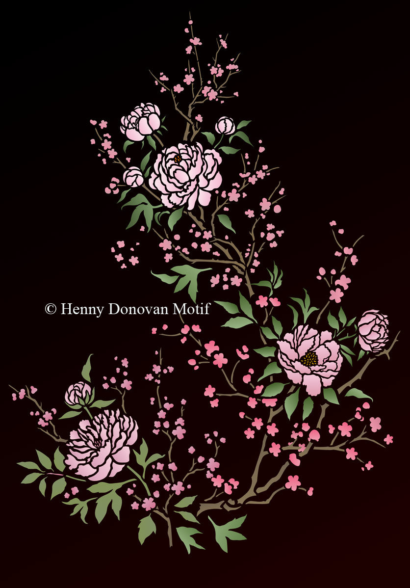 Chinoiserie Peonies and Blossom Theme Pack Stencil