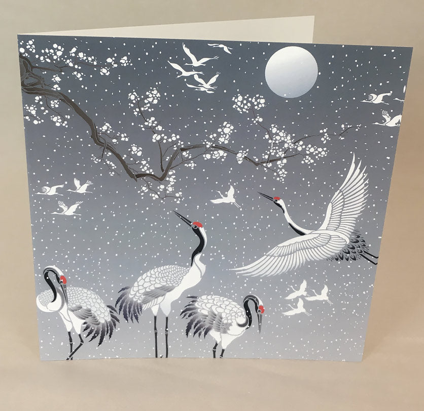 (5 Pack) Large Japanese Cranes Snowy Scene Greetings Card