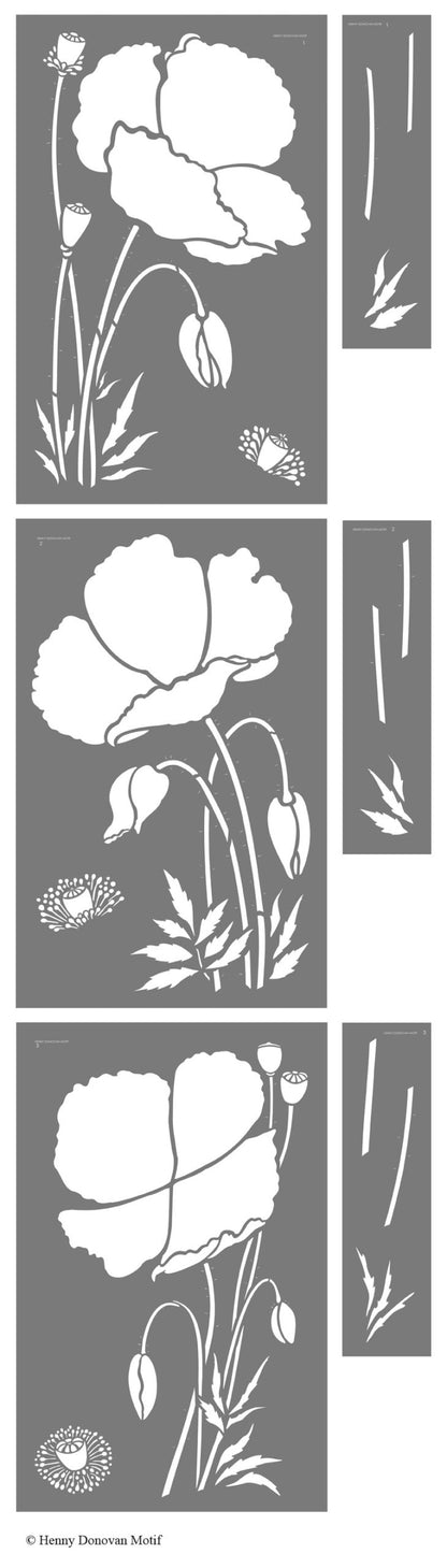 Giant Poppy Flowers Stencils 1, 2 & 3