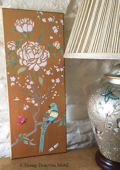 Parrot and Peony Chinoiserie Panel Stencil