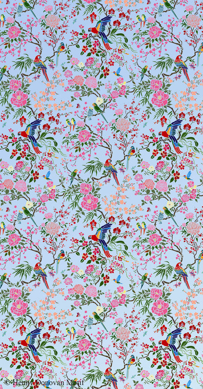 Parrot and Peony Chinoiserie All-Over Stencil