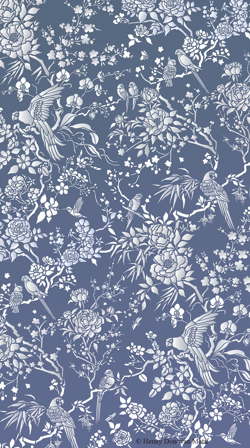 Parrot and Peony Chinoiserie All-Over Stencil