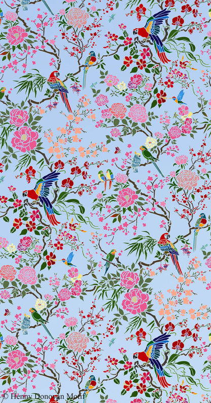 Parrot and Peony Chinoiserie All-Over Stencil