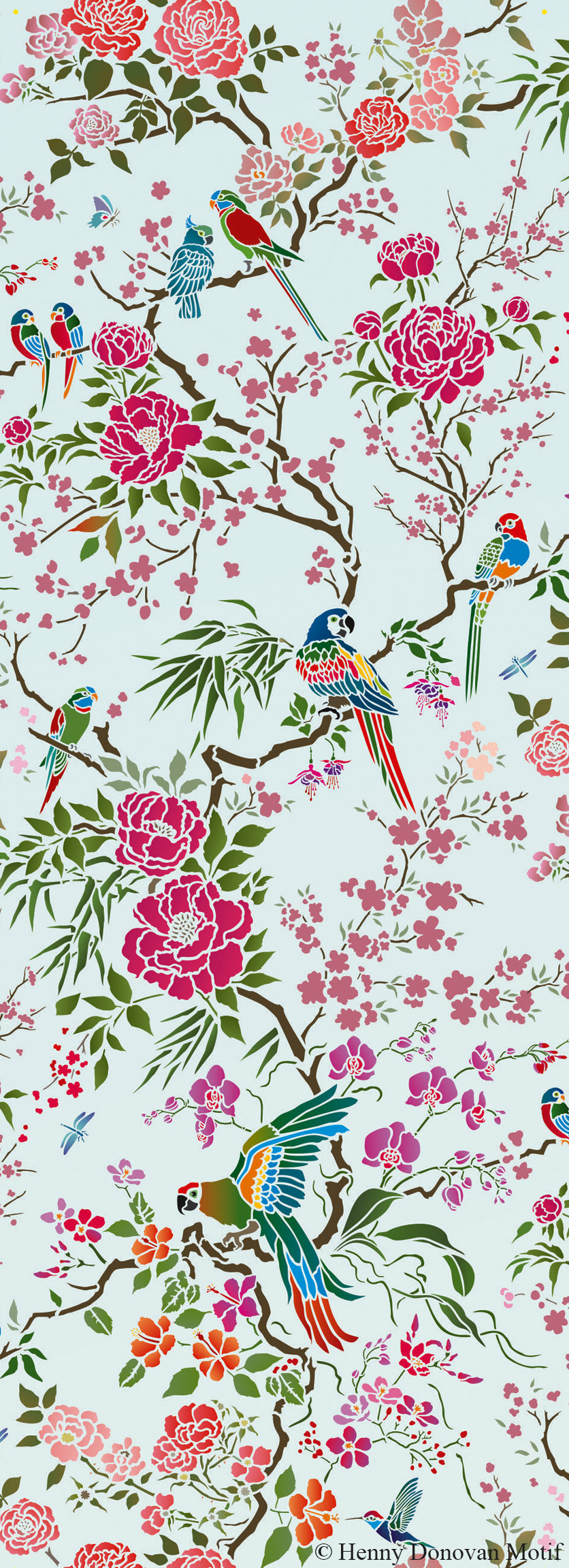 Parrot and Peony Chinoiserie All-Over Stencil