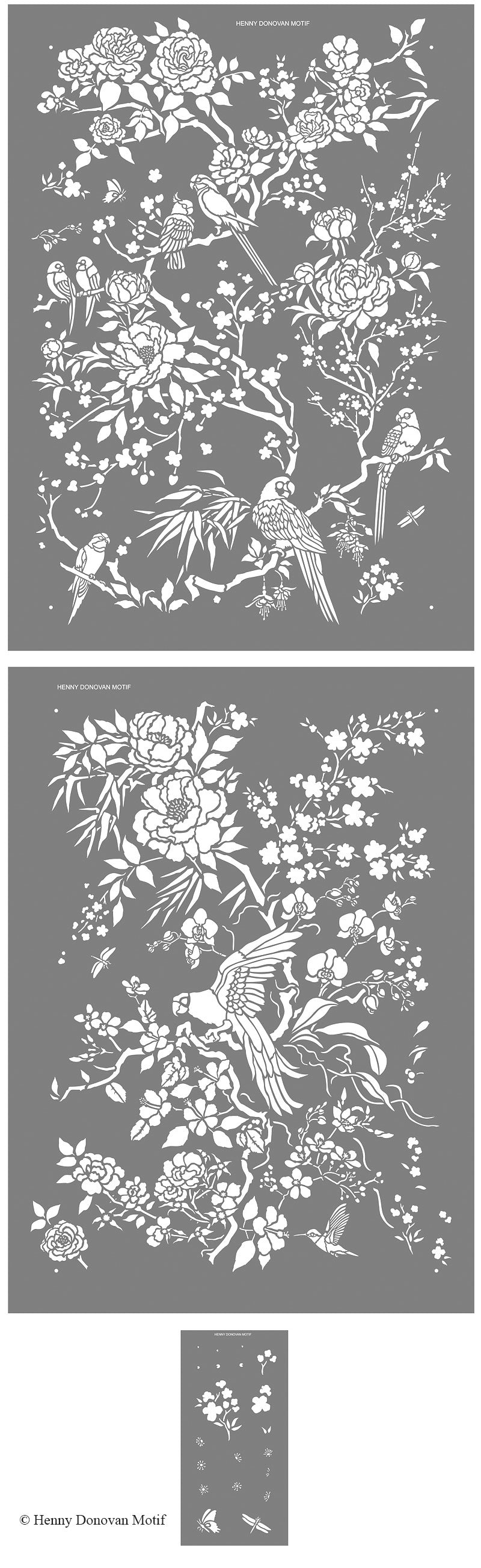 Parrot and Peony Chinoiserie All-Over Stencil