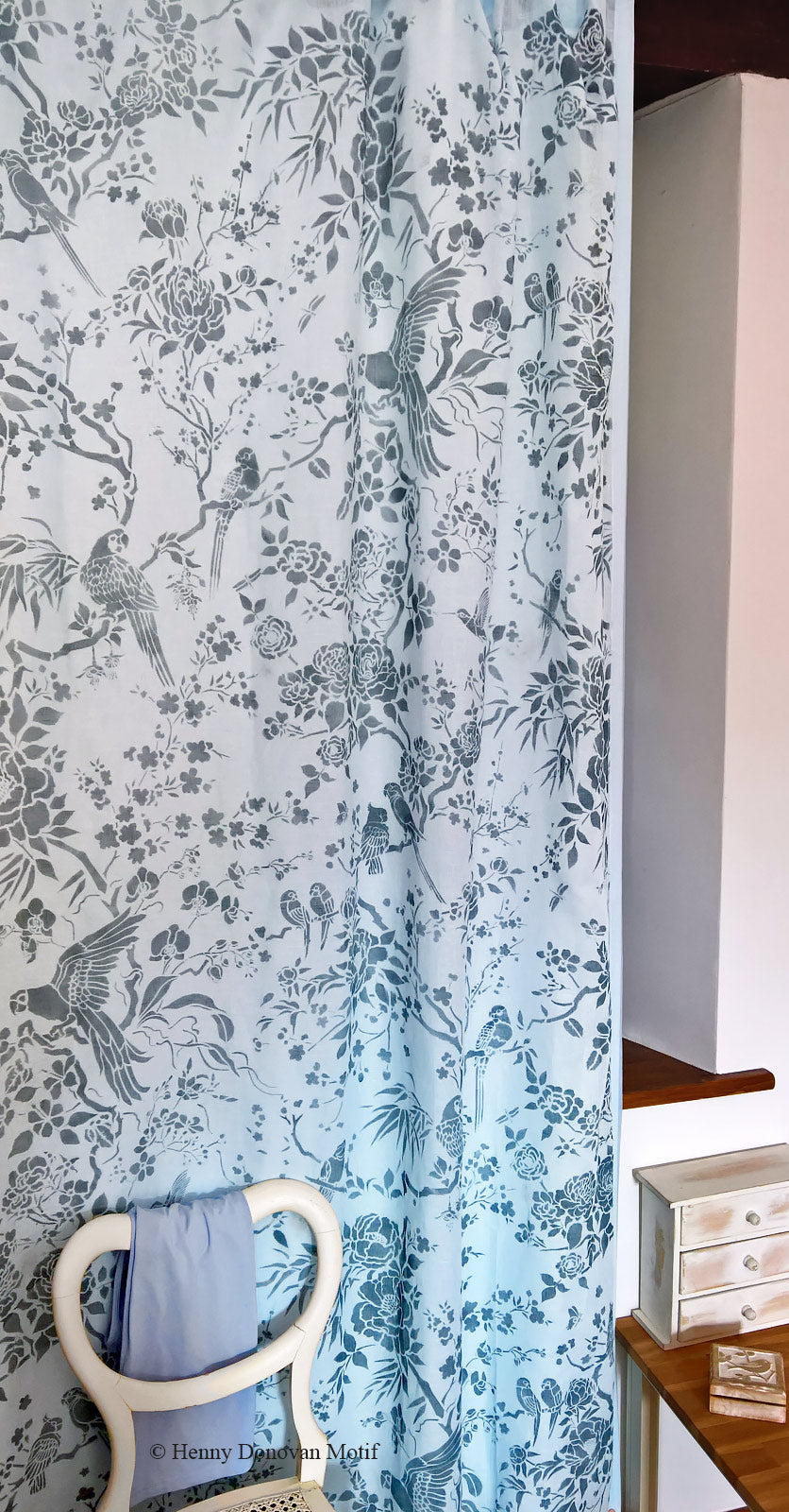 Parrot and Peony Chinoiserie All-Over Stencil