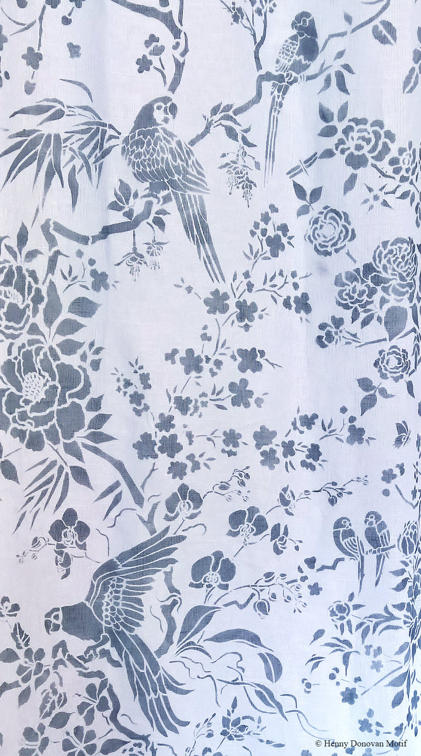 Parrot and Peony Chinoiserie All-Over Stencil