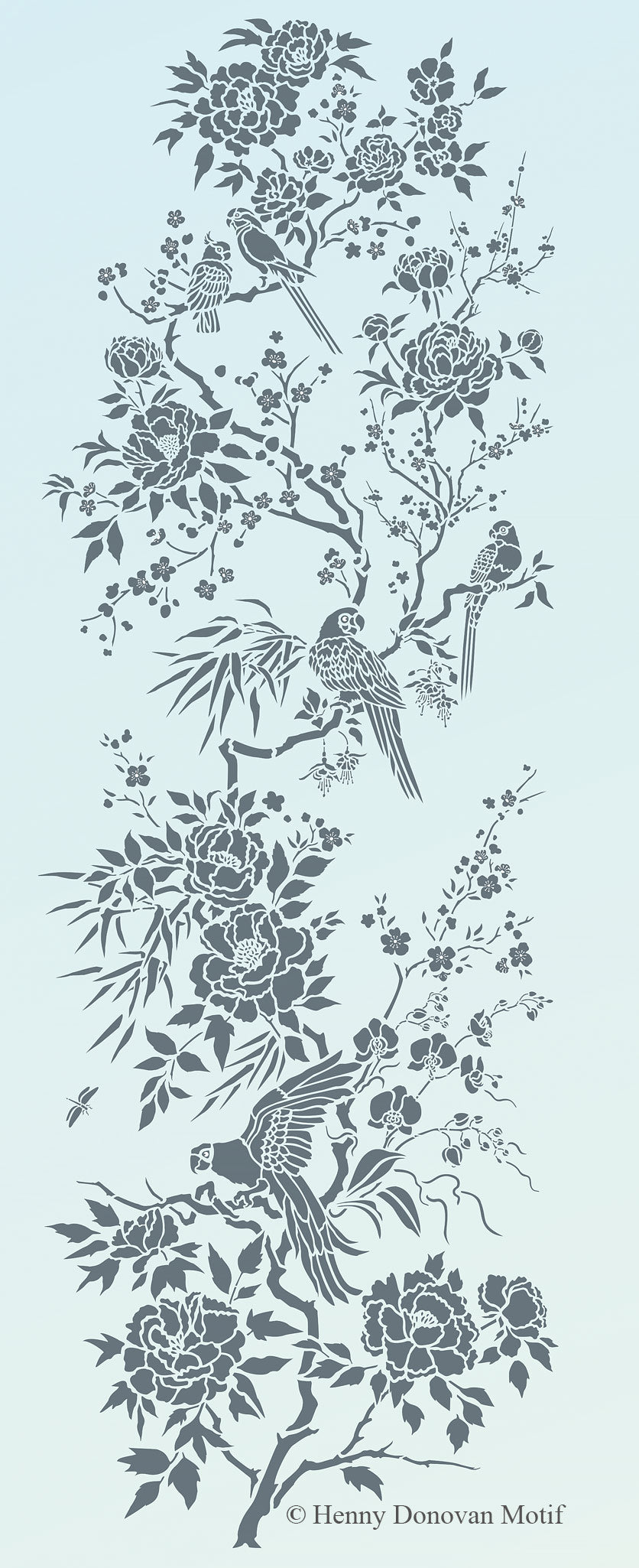 Parrot and Peony Chinoiserie Panel Stencil