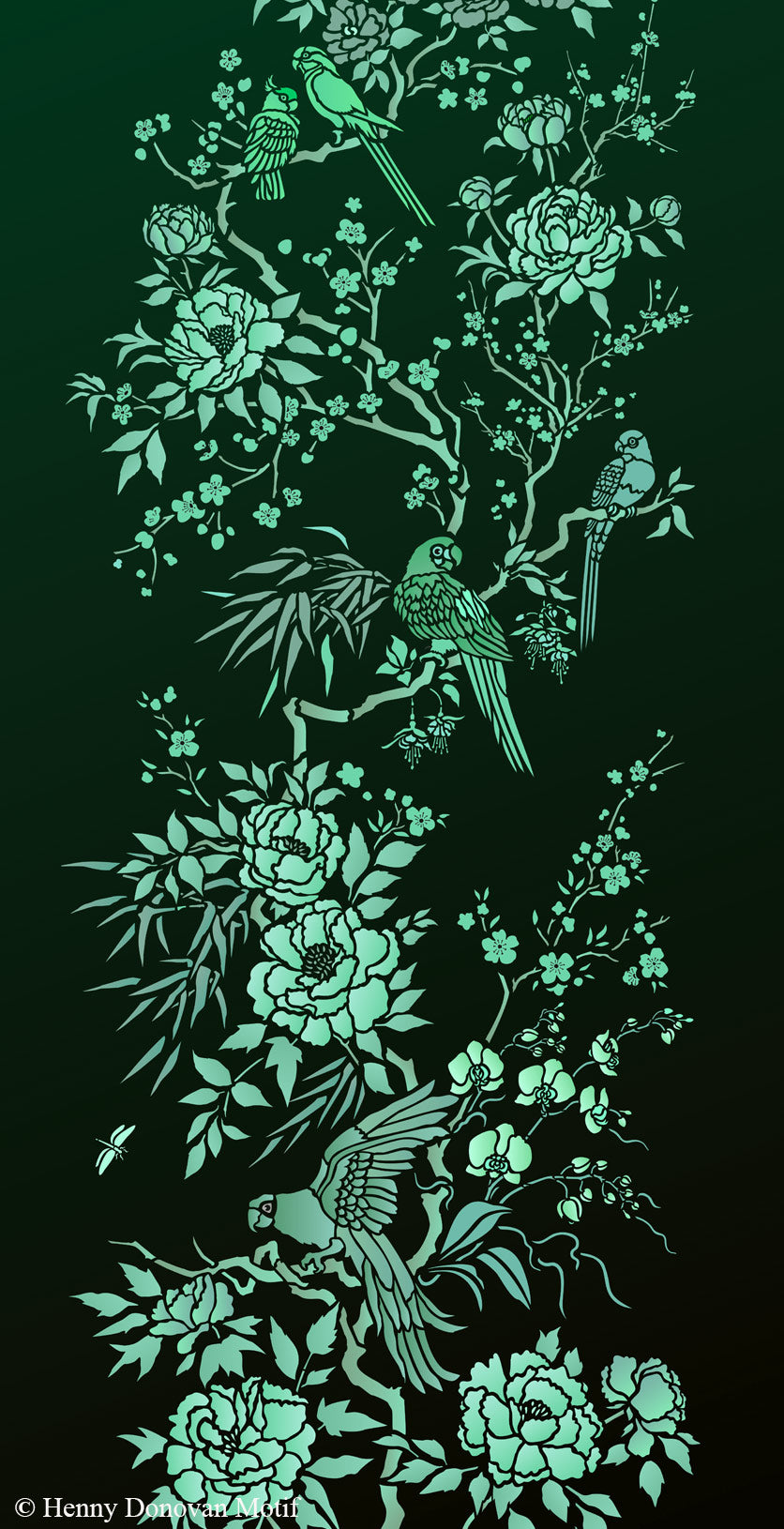 Parrot and Peony Chinoiserie Panel Stencil