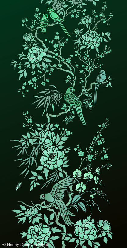 Parrot and Peony Chinoiserie Panel Stencil