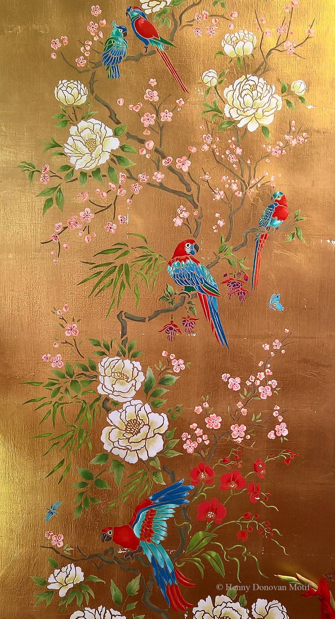 Parrot and Peony Chinoiserie Panel Stencil