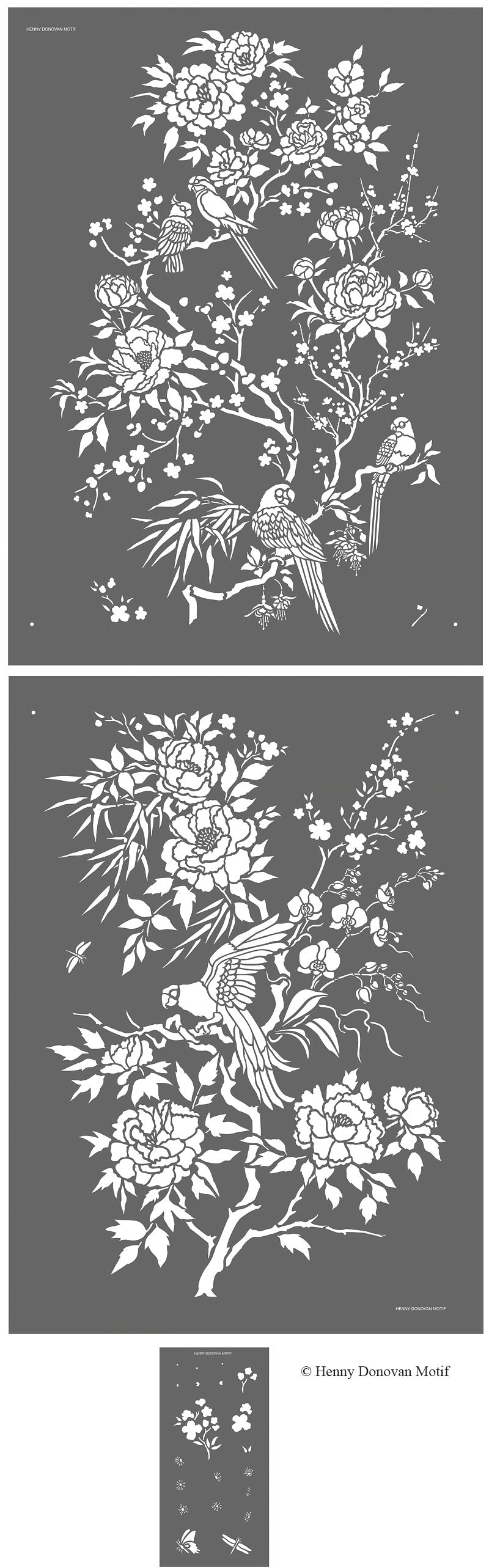 Parrot and Peony Chinoiserie Panel Stencil