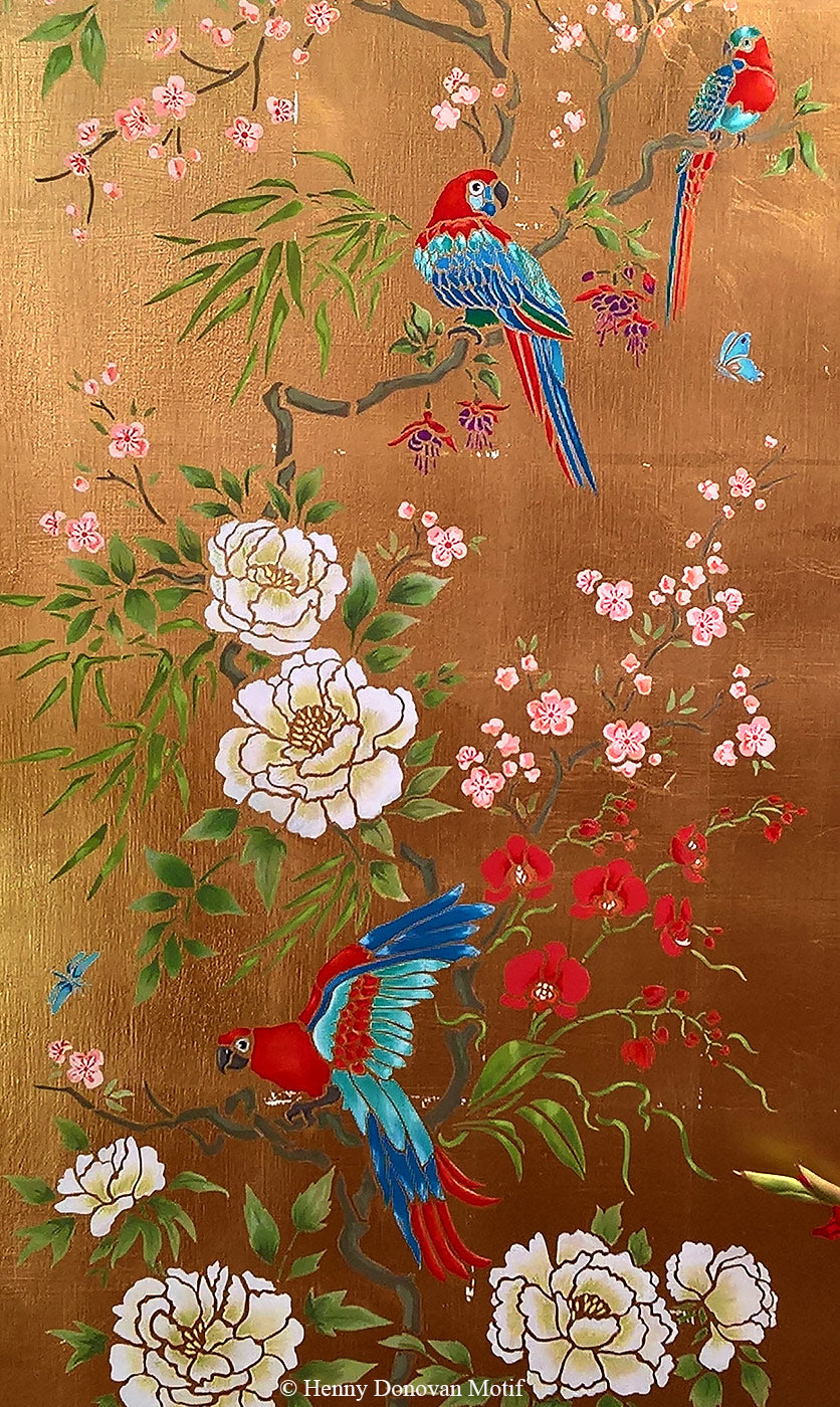 Parrot and Peony Chinoiserie Panel Stencil