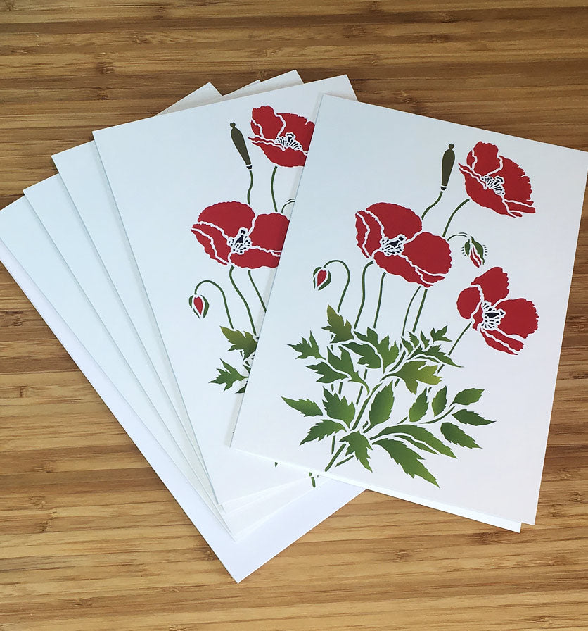 (5 Pack) Large Wild Poppies Greeting Cards