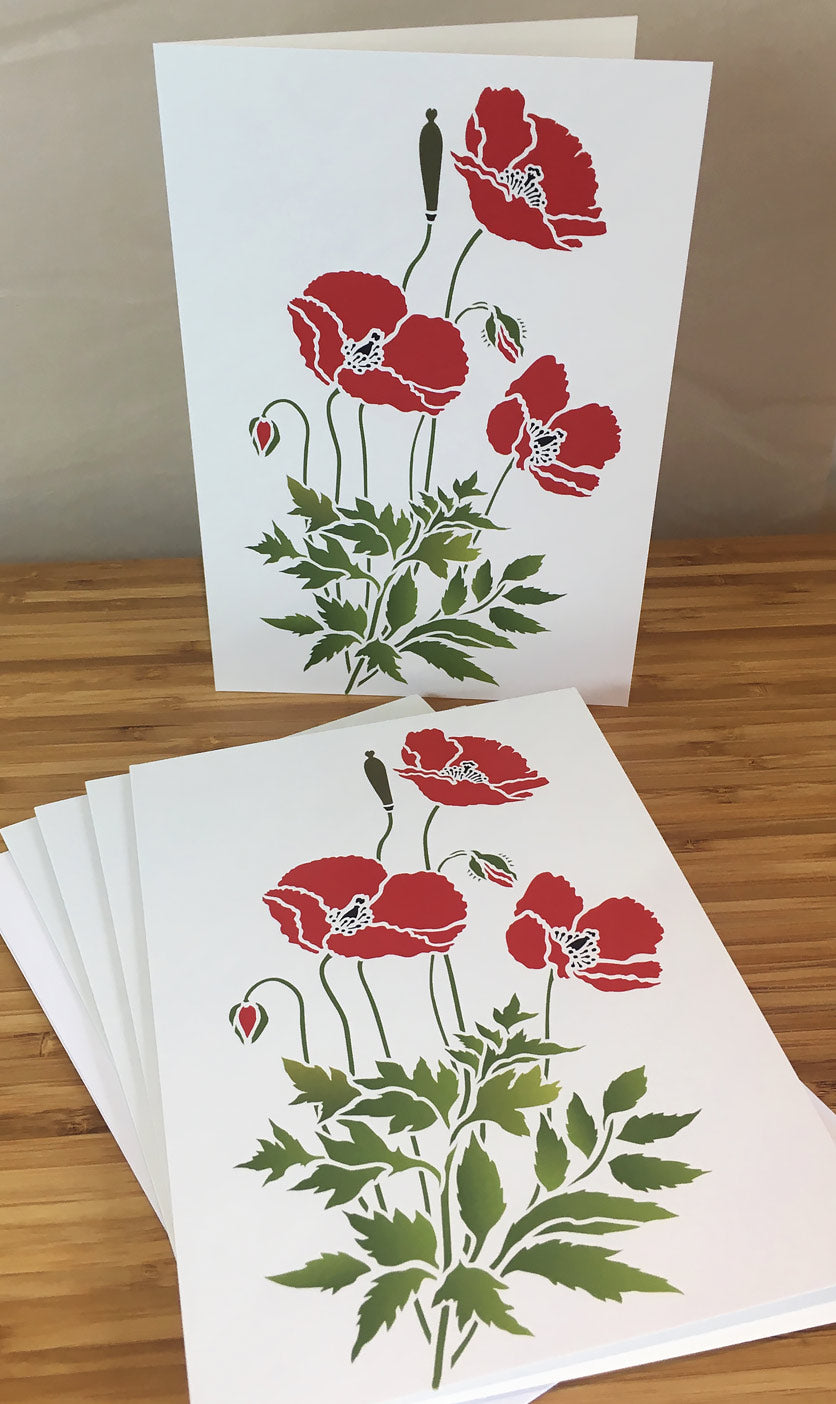 (5 Pack) Large Wild Poppies Greeting Cards