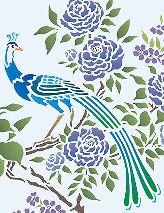 Peacock, Bird and Blossom Stencil