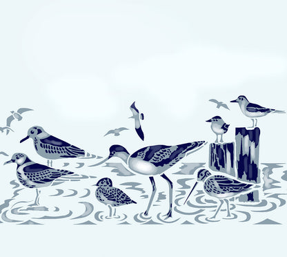 Coastal Birds Border Stencil