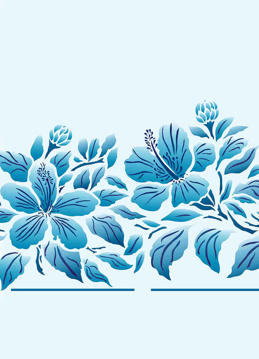 Large Hibiscus Flower Border Stencil