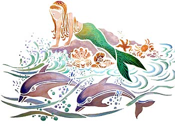 Mermaid and Dolphins Stencil