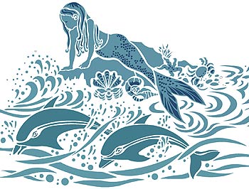 Mermaid and Dolphins Stencil