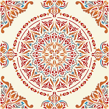 Moroccan Ornamental Tile Design Stencil (rotating repeat)