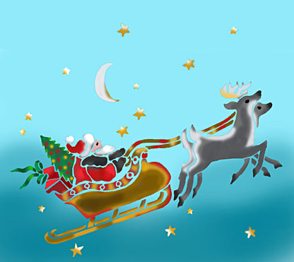 Small Sleigh and Reindeer Stencil