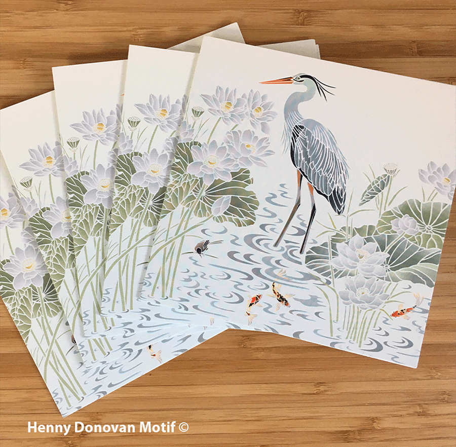 (5 Pack) Heron and Lotus Waterlilies Cards