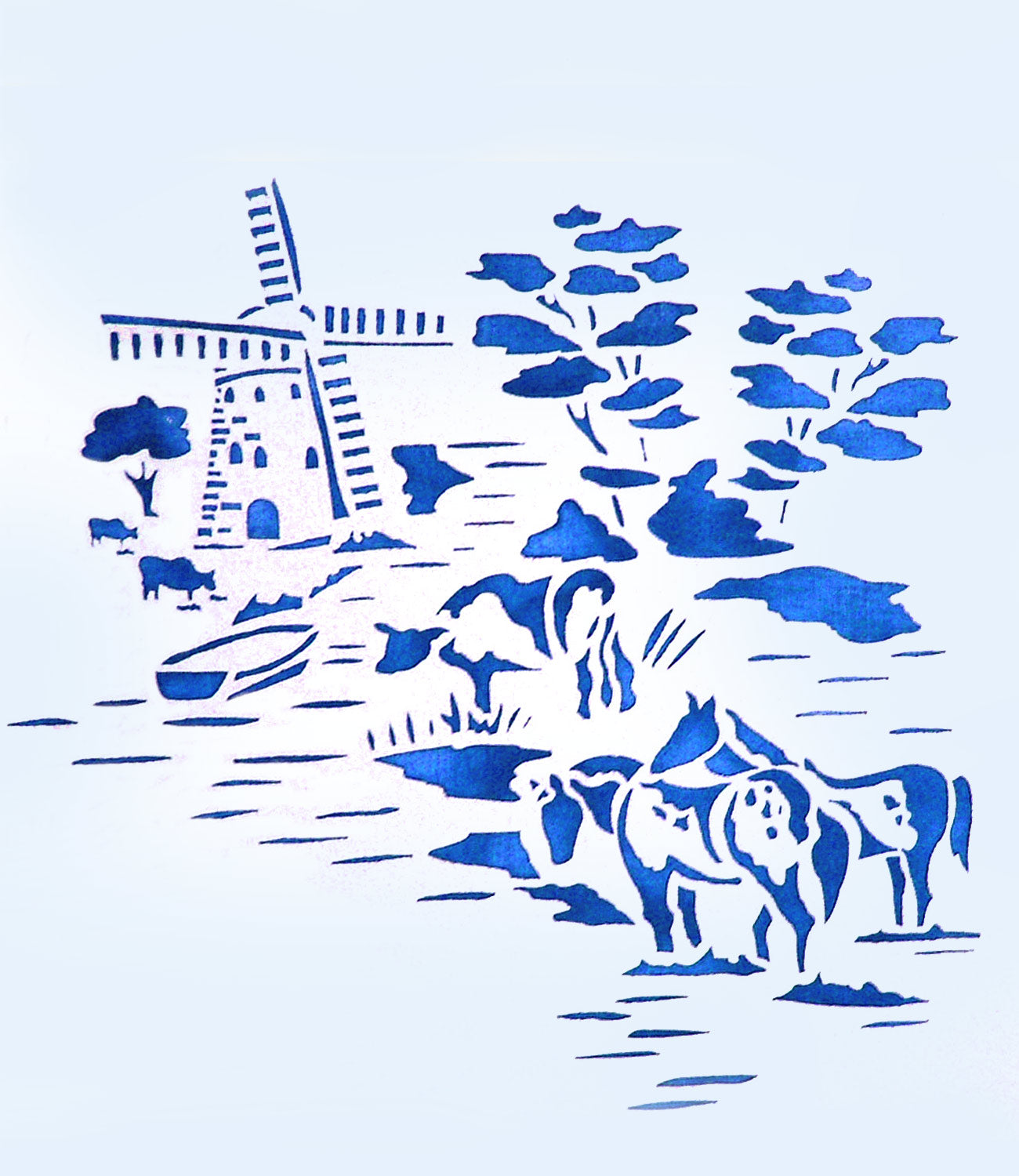 Toile Windmill and Horses Stencil