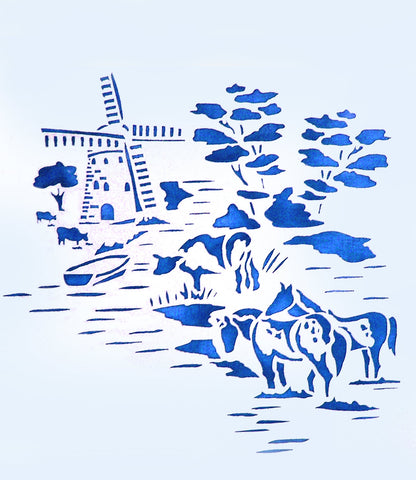 Toile Windmill and Horses Stencil