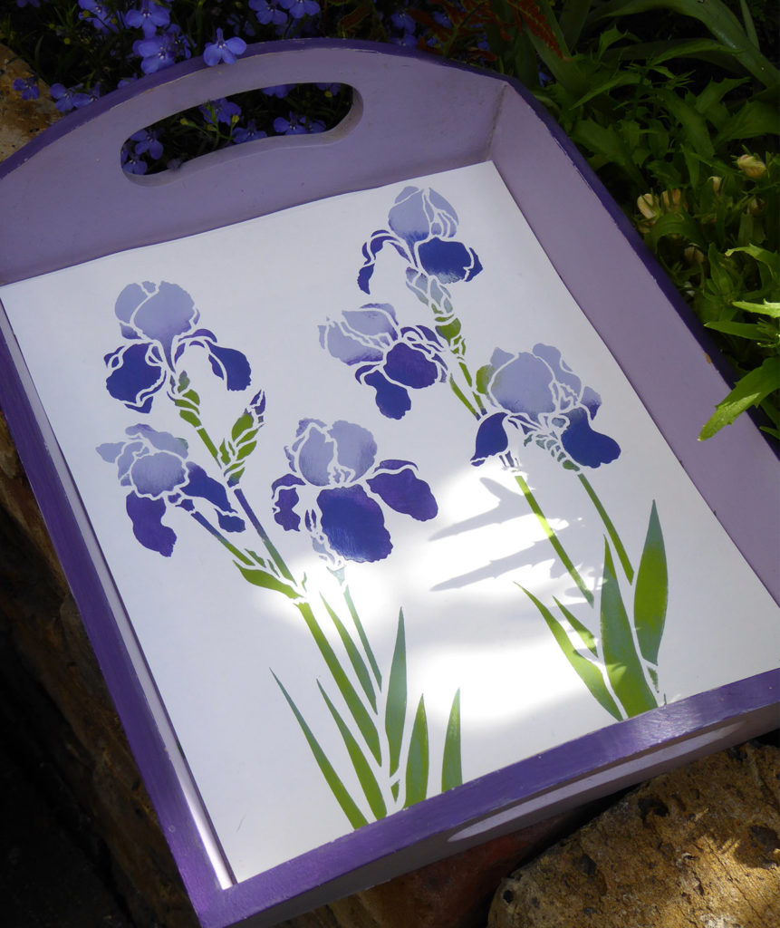 A beautifully versatile floral stencil - the charming Little Iris Stencil is based on Henny's detailed Bearded Iris drawings. Ideal for adding floral stencil touches to small accessories, linens and craft projects. Two single layer iris flowers on one small stencil sheet with shapely petals, stems and leaves. See size specifications below.
