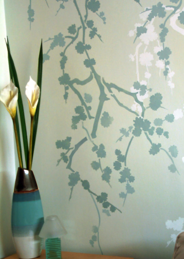 Beautiful oversize blossom silhouette stencil
1 large sheet stencil
Cherry Blossom Silhouette Stencil 1 is an innovative new style of blossom stencil, ideal for creating beautiful silhouette effects on walls and fabrics.  Featuring soft clumps of cherry blossom on an elegantly angled blossom branch, with an additional stalk motif for extending your design.  See size specifications below.