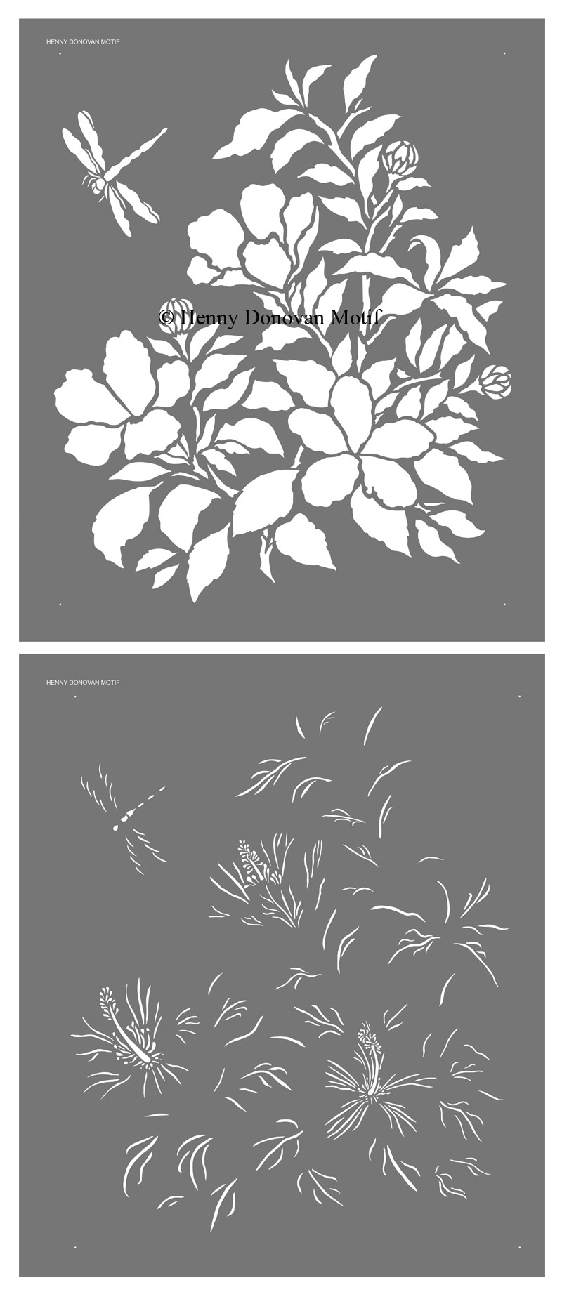 Layout of Hibiscus and Dragonfly stencil