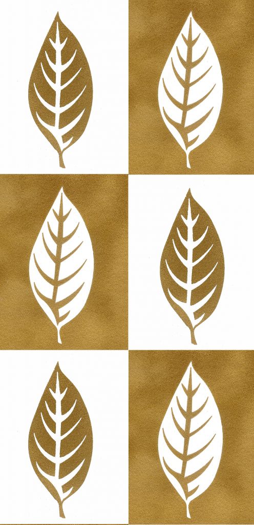 Striking leaf stencil - two oval shaped leaves
With negative and positive cut out shapes
Create simple, contemporary style with the Buckthorn Leaf Stencil, with its tapered oval leaf shapes, and distinctive leaf vein motif. Try spattering, spraying or stippling in the leaf shape, or stencilling the motif in painted rectangular background shapes. See size and layout specification below.