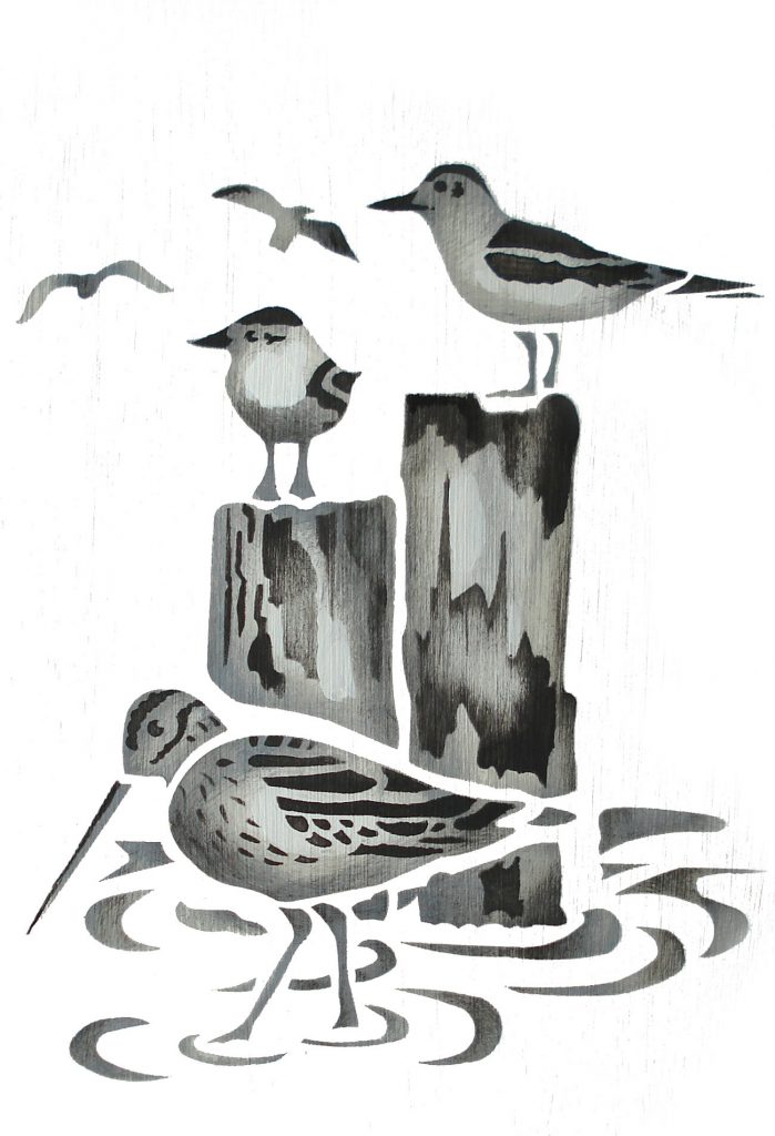Sandpiper and Seagulls Stencil
2 layer stencil
Create your own coastal style with the Coastal Birds Stencil 2. Bring the seashore outdoors to your decorating with these beautifully detailed coastal birds - the charming, delicate Sandpiper and Seagulls. This easy to use two layer stencil is ideal for decorating walls, furniture and cushion covers in beach rooms and rooms where a coastal style is called for. See size specifications below and our Coastal Birds Stencil 1.