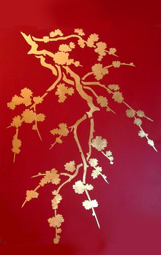 Beautiful oversize blossom silhouette stencil
1 large sheet stencil
Cherry Blossom Silhouette Stencil 2 is an innovative new style of blossom stencil, ideal for creating beautiful silhouette effects on walls and fabrics.  Featuring soft clumps of cherry blossom on an elegantly angled blossom branch with an additional stalk motif for extending your design. See size specifications below.