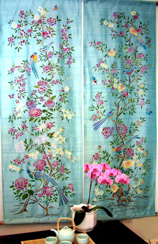 Large Chinese wallpaper style stencils
Two chinoiserie wall panel stencils
2 sheet stencils - normally £95.00 each
Chinoiserie Wall Stencils 1 & 2 - two beautiful large stencil panels based on classic 18th century hand painted silks and wallpapers - depicting trees, full blown roses, blossom sprays, exotic birds and bugs - ideal for impressive full length stencil drops and handmade wallpaper effects and exquisite fabric printing.  See specifications below.

Chinoiserie Wall Stencils 1 & 2 - We have noticed lots of customers purchasing both Chinoiserie Stencil 1 and 2 together as a pair, as chinoiserie decoration has become more popular. So we're offering these stencils as a pair at a discounted price.