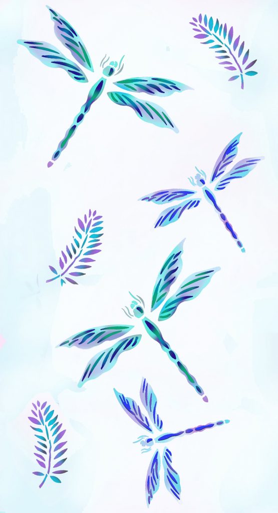 Beautiful dragonflies and feather stencil
2 sheet stencil
The Dragonfly Stencil is one of our most popular stencil designs! Simple beautiful dragonflies and feather-like motif in this Dragonfly theme pack are ideal for creating delicate random repeat patterns on walls and fabrics or to decorate furniture, mirrors and gift cards.

Use blues on white or our irredescent Metallic Stencil Paints that capture the beauty of the dragonfly - and try using our Glitter Paints to add extra sparkle.