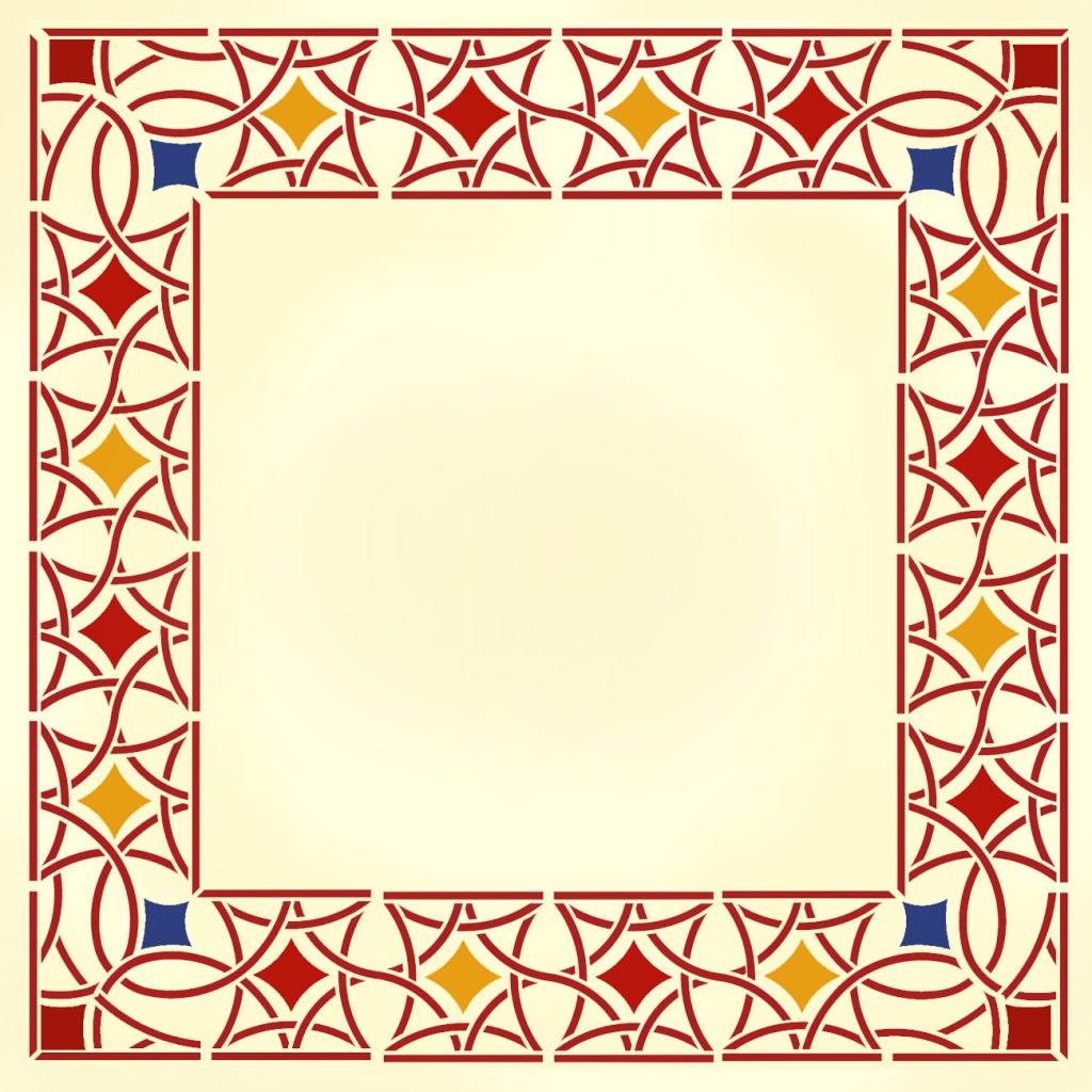 Elegant Moroccan Filigree Stencil
Border and corner stencil
2 sheet stencil
The elegant Moroccan Filigree Border and Corner Stencil is brilliant for both walls and floors. The graceful open lines of the filigree stencil give a pleasing and authentic Moroccan style edging for small and large areas. Beautiful in bright primary Moroccan style colours, as well as warm earthy tones, or cool limestone marble colouring. See size and layout specifications below.