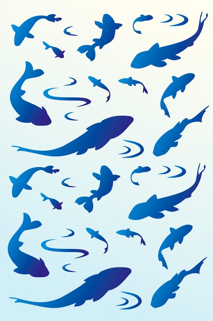 Charming fish stencil with 11 fish silhouettes
1 small sheet stencil
The Small Fish Silhouettes Stencil is a single stencil sheet design containing eleven different sized small koi carp fish silhouettes, with additional water swirl motifs. Use this stencil on its own or with our popular Little Koi Stencil 1 or Little Koi Stencil 2, or buy all three together as the Little Fish Stencils Theme Pack at a reduced combined price. These stencils also work beautifully with our Large Standing Cranes Stencils, Blossom Stencils and Waterlily Stencil, or with the larger Koi Carp Stencils. Use the different koi stencils on walls, furniture, curtains and accessories. See size and layout specifications below.