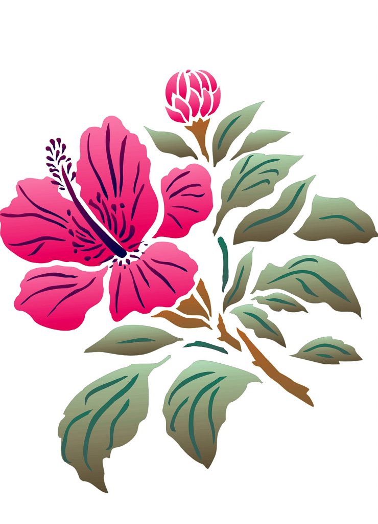 2 layer beautiful exotic flower stencil
2 sheet stencil
Hibiscus Flower Stencil 2 beautifully captures the stunning summer blooms of the exotic Hibiscus flower. Perfect for stencilling fabrics, summer clothes, bags and accessories, as well as all interior surfaces, fabrics, cushions, or for decorating gift cards..

Easy to use two layer stencil with registration dots for easy alignment - see size and layout specifications below.