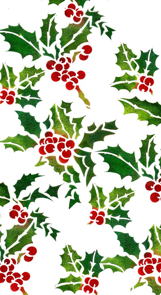 Delicate holly sprigs and berry stencil
1 sheet stencil
The Holly Stencil is a charming, original interpretation of this seasonal classic - the perfect stencil for adding festive touches to Christmas decorations. Use the Holly Stencil on Christmas cards, gift tags and wrapping paper, or to decorate table linen and place settings to add jewel-like colour to the proceedings! See size and layout specifications below.  See our Plain Gift Cards to make your own festive cards.