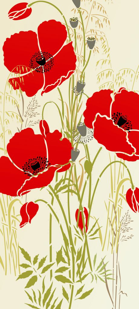 Three tall wild poppy stencils
3 sheet stencil
The Large Poppies Theme Pack and its three tall graceful wild poppy motifs, with soft full blown flowers, buds, leaves, seed pods and intricate stamens in natural groupings - these beuatiful stencils comprise three tall wild poppy motifs taken from Henny's summer meadows drawings which capture the magic of these timeless beauties.Stencil in wild poppy colours to echo life or in single bright colours for contemporary poppy fun or silhouette style for elegant feature statements. See size and layout specifications below.