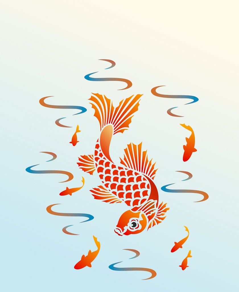 Small Koi Carp Stencil (1 of 2)
1 sheet stencil
The Little Koi Stencils are two different koi carp stencils, based on our extremely popular larger Koi Carp Stencils. Little Koi Stencil 1 and Little Koi Stencil 2 can be used individually or together. They can also be used with our Small Fish Silhouettes Stencil. All three little fish stencils can also be purchased as the Little Fish Stencils Theme Pack at a reduced combined price. These stencils also work beautifully with our Large Standing Cranes Stencils, Blossom Stencils and Waterlily Stencil, or with the larger Koi Carp Stencils. Use the different koi stencils on walls, furniture, curtains and accessories. See size and layout specifications below.