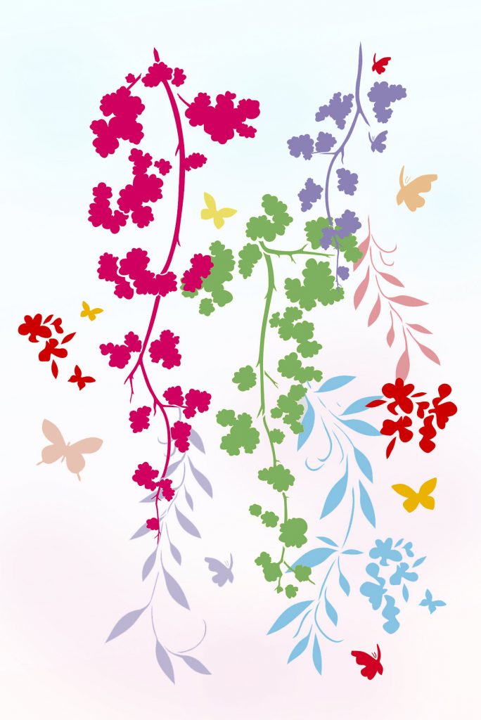 Exciting silhouette flower and butterfly stencil
With cherry blossom, mimosa, willow and butterfly motifs
1 multi motif sheet stencil
The Blossom and Butterfly Stencil features tumbling cherry blossom motifs, little mimosa flowers, graceful falling willow leaves and 11 little butterfly motifs! See size specifications and layout below.

Henny's simple blossom stencils are perfect for creating modern silhouette designs on walls, fabric and furniture. Use multi coloured schemes of bold and pastel colours for impact and dimension. Or stencil in one colour on contrasting backgrounds for stronger silhouette effects. Use our Stencil Rollers for perfect results with this stencil.